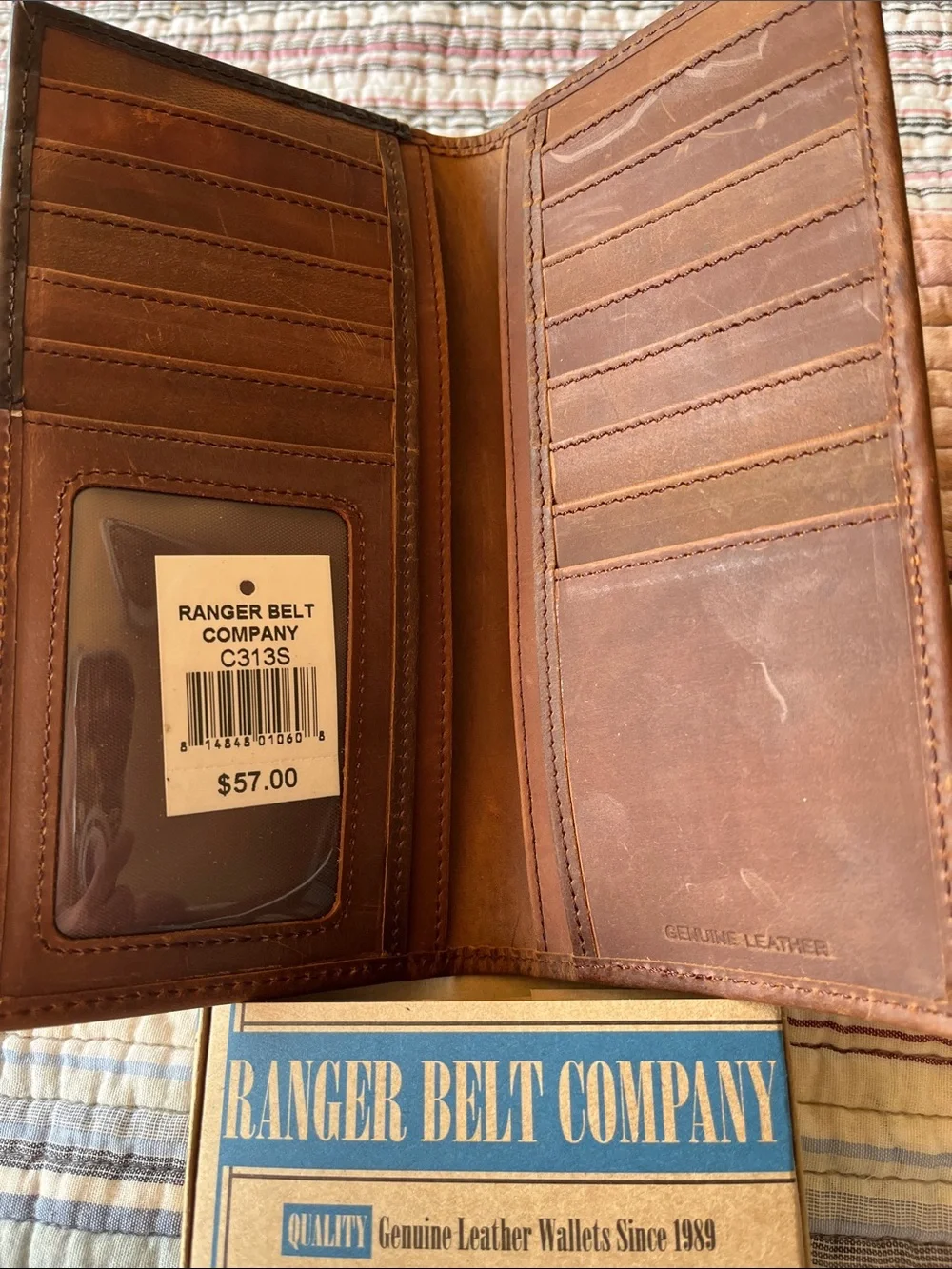 Brown Leather Key & Card Holder with Star Stud. Ranger Belt Company.